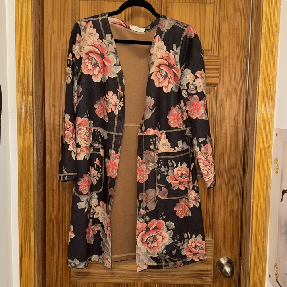 Women’s solitaire Anthropologie long cardigan jacket open front floral medium